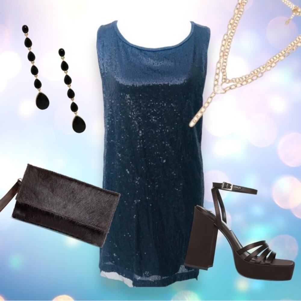 Michael Stars LBD Black Sequin Party Mini Dress T-Shirt Style Holiday NWOT
